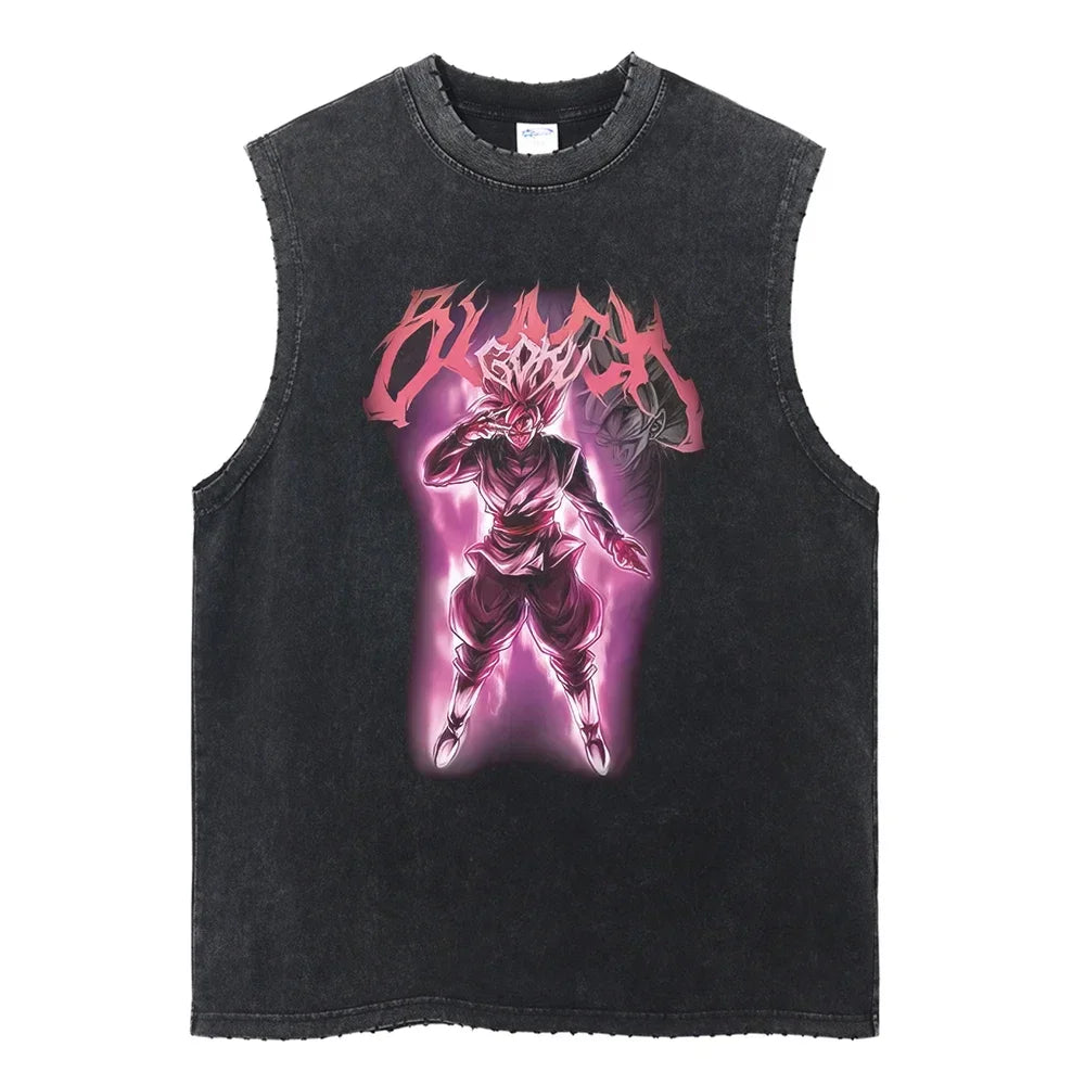 Vintage Vest Washed T-Shirt Anime Dragon Ball Graphic Tank Top Cotton Sleeveless Streetwear Loose GYM T Shirt Men's Clothing
