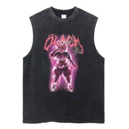Vintage Vest Washed T-Shirt Anime Dragon Ball Graphic Tank Top Cotton Sleeveless Streetwear Loose GYM T Shirt Men's Clothing