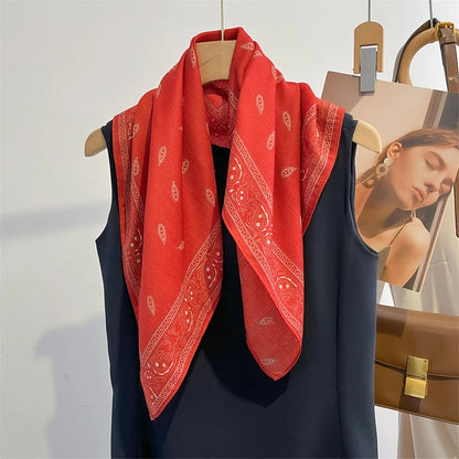 Pure Cotton Womens Printed Scarf - Fashionable Square Foulard for Neck and Hair