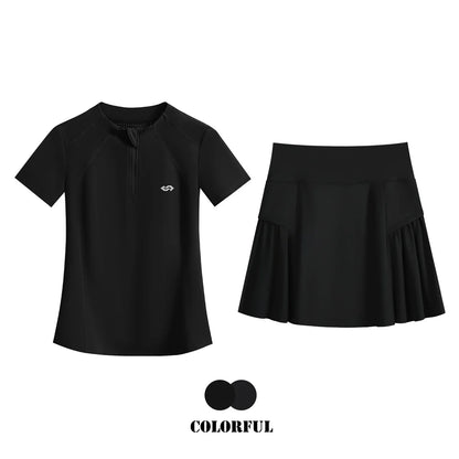 DRUR 2pcs Tennis Skirt Set Women Summer Sports Suit 2 Piece Fitness Top Skort Sets Ladies Golf Wear Set Sportswear Outfits 2025