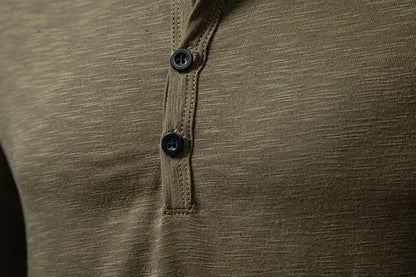 Autumn New Men's Cotton Button Long Sleeve  Henley Neck T-Shirt Casual Solid Color Breathable Versatile Fashion Slim T-Shirts