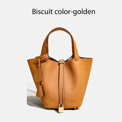 Women Leather Bucket Bag - Genuine Leather Handbag | Large Tote Bag With Silver Hardware