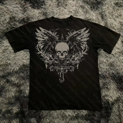 Summer Classic Y2K Gothic Style T-shirt Print Oversized T Shirt High Street Shirts Round Neck Cotton Tops Mens Women T Shirt Tee