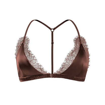 Birdtree 93% Silk 7% Spandex Women Lace Bra,Wireless Pitted Triangle Cup Front Closure Bralette,2026 New Underwear A61403JF