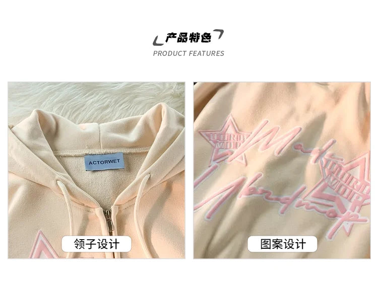 2023 Letter Print Sweatshirts Gothic Streetwear Vintage Loose Patchwork Tops Coats Zip Up Hoodies Women Harajuku Hip Hop Top