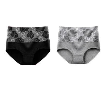 Plus Size L-5XL Women's Briefs Underwear Cotton High Waist Tummy Control Panties Rose Jacquard Ladies Panty Multipack