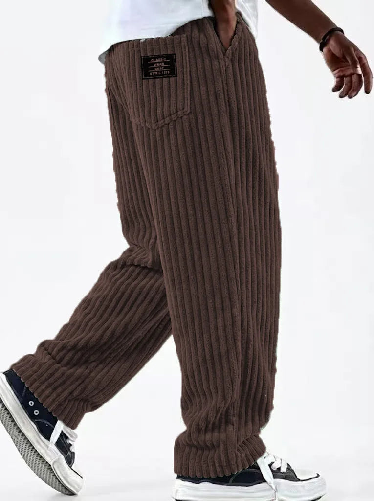 Winter Thick Warm Corduroy Sweatpants Men Fleece Liner Drawstring Straight Loose Track Pants Male Casual Fleece Thermal Trousers