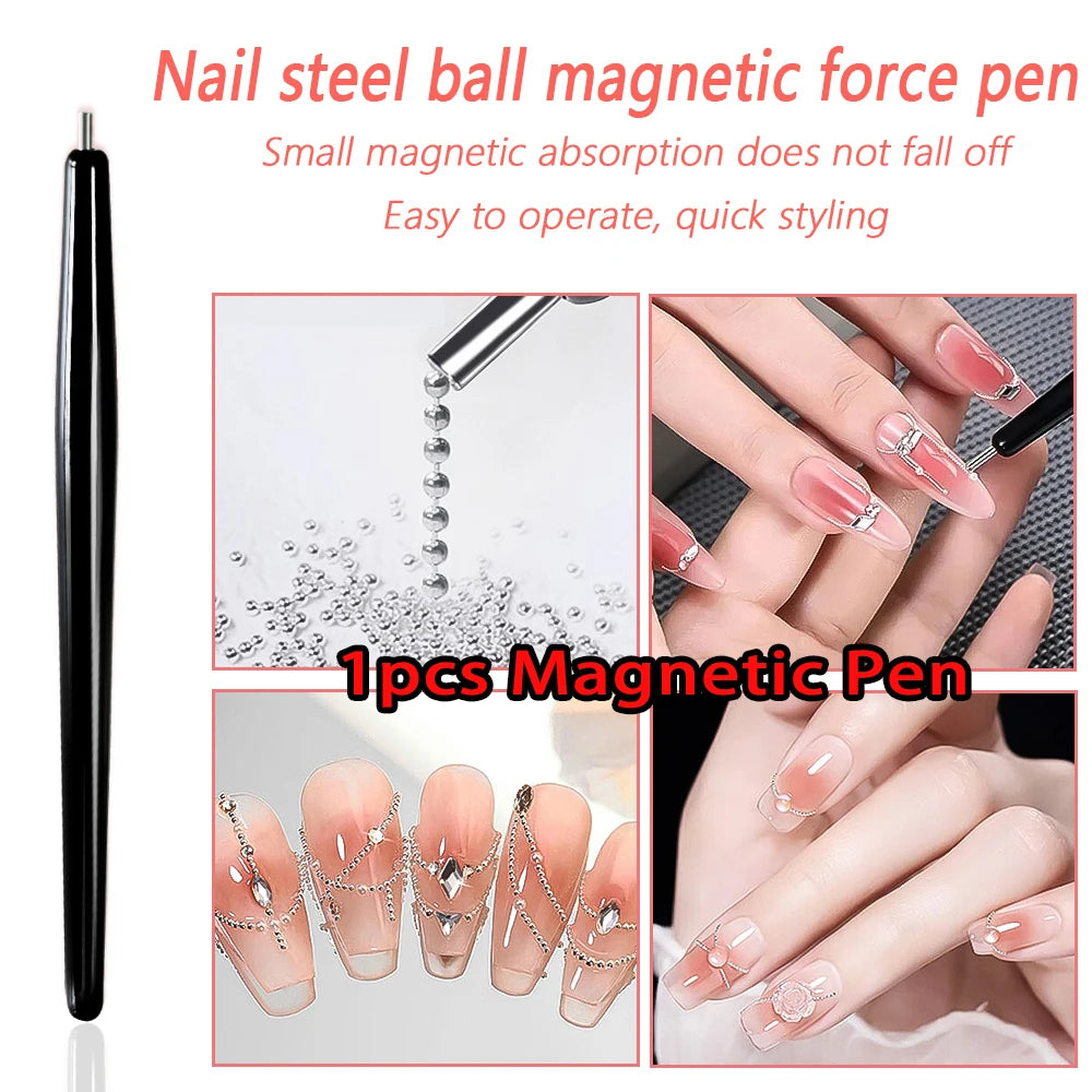 Mini Caviar Beads Nail Art Set - GoldSilver Micro Ball Charms with Magnetic Pen