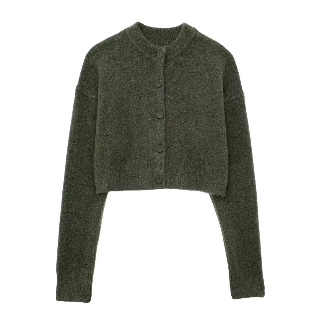 HH Women Cropped Knit Cardigan Sweater Single Breasted Long Sleeve O Neck Coat Elegant Solid Outerwear Female Chic Top