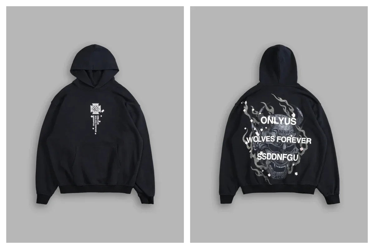 Gothic Harajuku Hoodie – Y2K Streetwear Oversized Pullover for Men | Retro Casual Sweatshirt