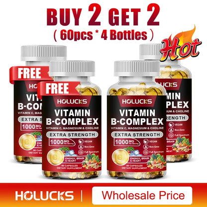 Vitamin B Complex Supplement, Rich in B1, B2, B3, B5, B6, Biotin, Strength Energy, Support Brain & Heart, Promote Metabolism