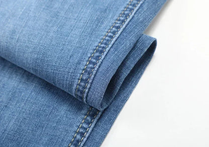 2026 Summer Brand Clothing Men's Straight Loose Lightweight Jeans Classic Badge Business Casual Thin Cotton Stretch Pants