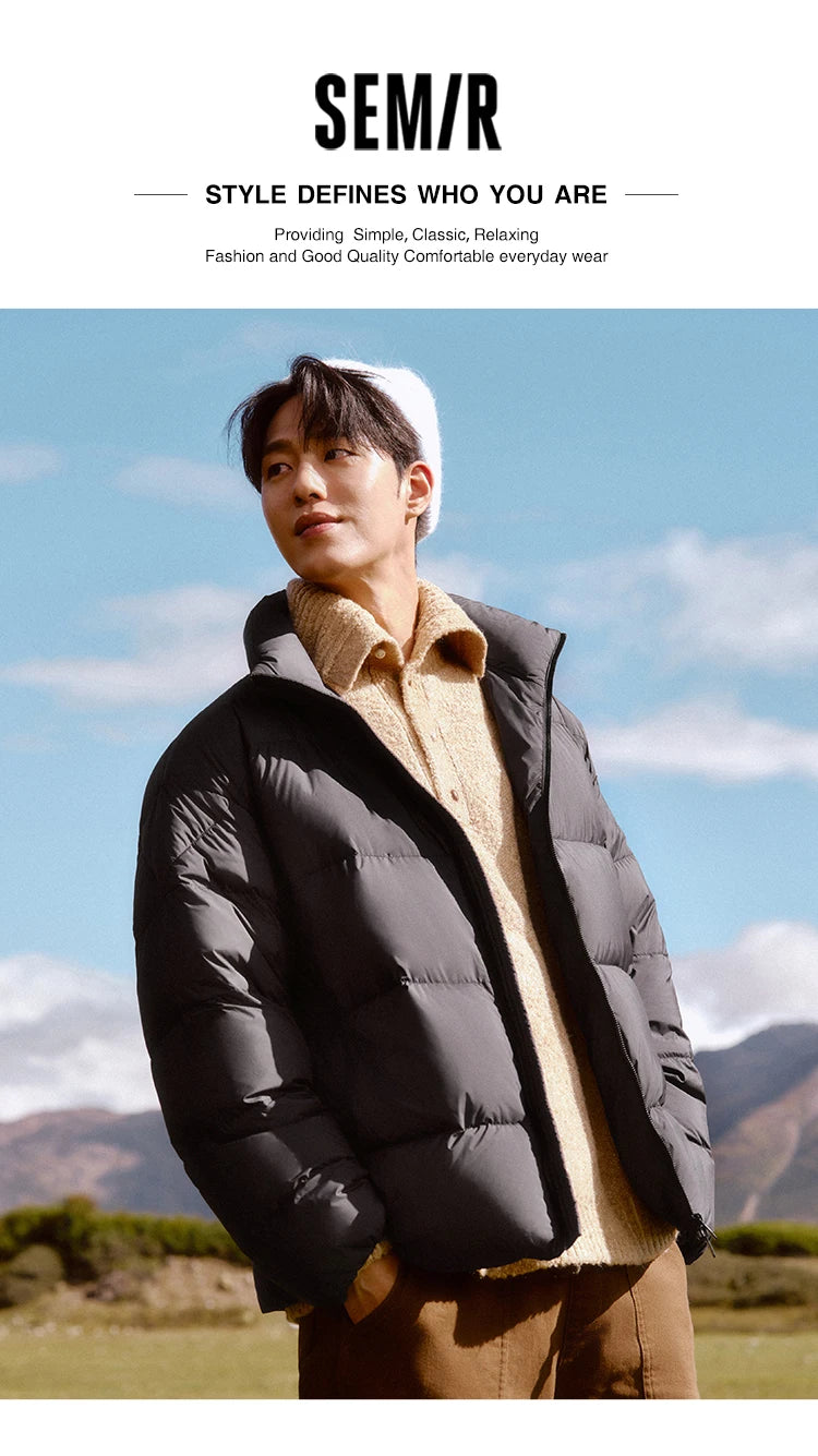 Semir Down Jacket Men Winter Three-proof Windproof Waterproof Stain Resistant Thick Stand Collar Puffer Coat Lightweight Warm