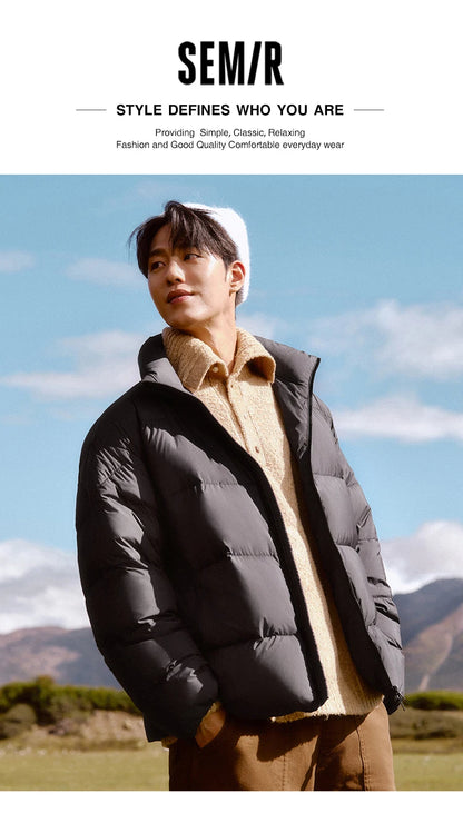 Semir Down Jacket Men Winter Three-proof Windproof Waterproof Stain Resistant Thick Stand Collar Puffer Coat Lightweight Warm