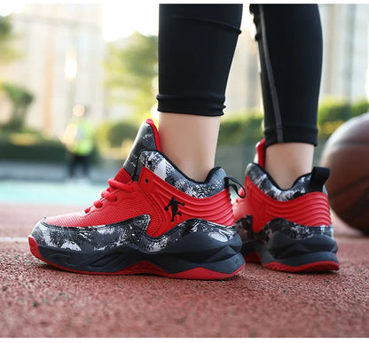 Children Basketball Shoes - Kids Sneakers Lace Up | Non Slip PU Leather High Top