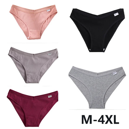 Women Cotton Panties - 5PCS Mid Rise Briefs Plus Size Sexy Ladies Underwear