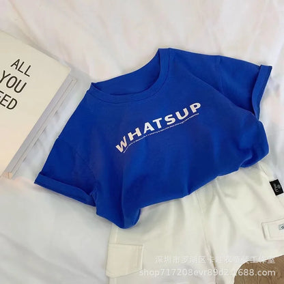 Toddler Boy Girl Tshirt Cotton 26 Spring Summer Children Big Kid Clothes Short-sleeve Letter Print Round-neck Top 2-12 Years