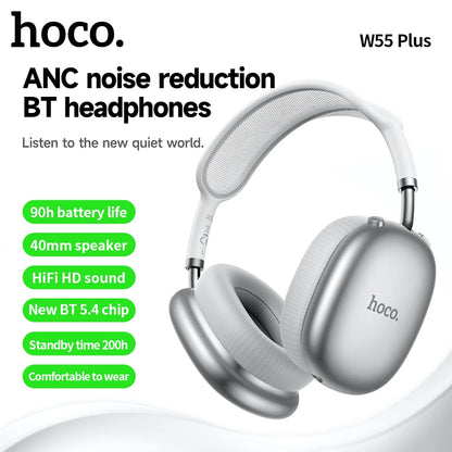 HOCO W55 Plus ANC Noise Reduction Over-ear Bluetooth 5.4 Headphones Wireless Sport Headset Head mounted For Smart Phone AUX mode