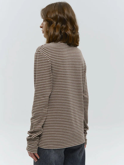 Bornladies Autumn New Fashion Women Cotton Striped Long Sleeve T Shirt Office Casual Simple Round Neck Pullover Tops & Tees