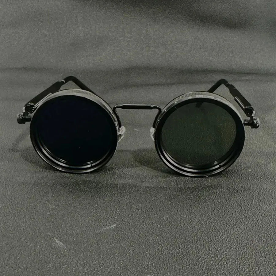 Cyberpunk Style Glasses – Metal Frame Eyewear with Rotating Lenses & UV400 Protection