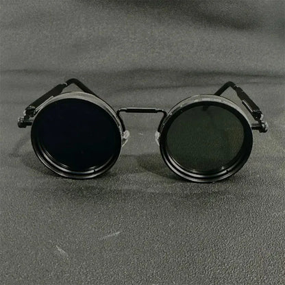 Cyberpunk Style Glasses – Metal Frame Eyewear with Rotating Lenses & UV400 Protection