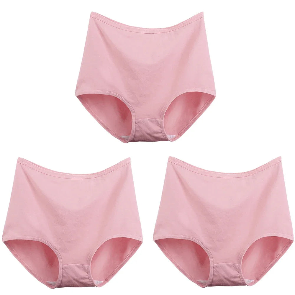 3pcs Cotton Women Panties Lady Plus Size Underwear Large Size High Waist Briefs Breathable Solid Color Female Lingerie