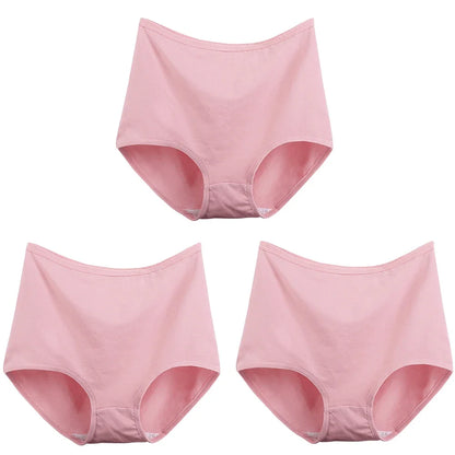 3pcs Cotton Women Panties Lady Plus Size Underwear Large Size High Waist Briefs Breathable Solid Color Female Lingerie
