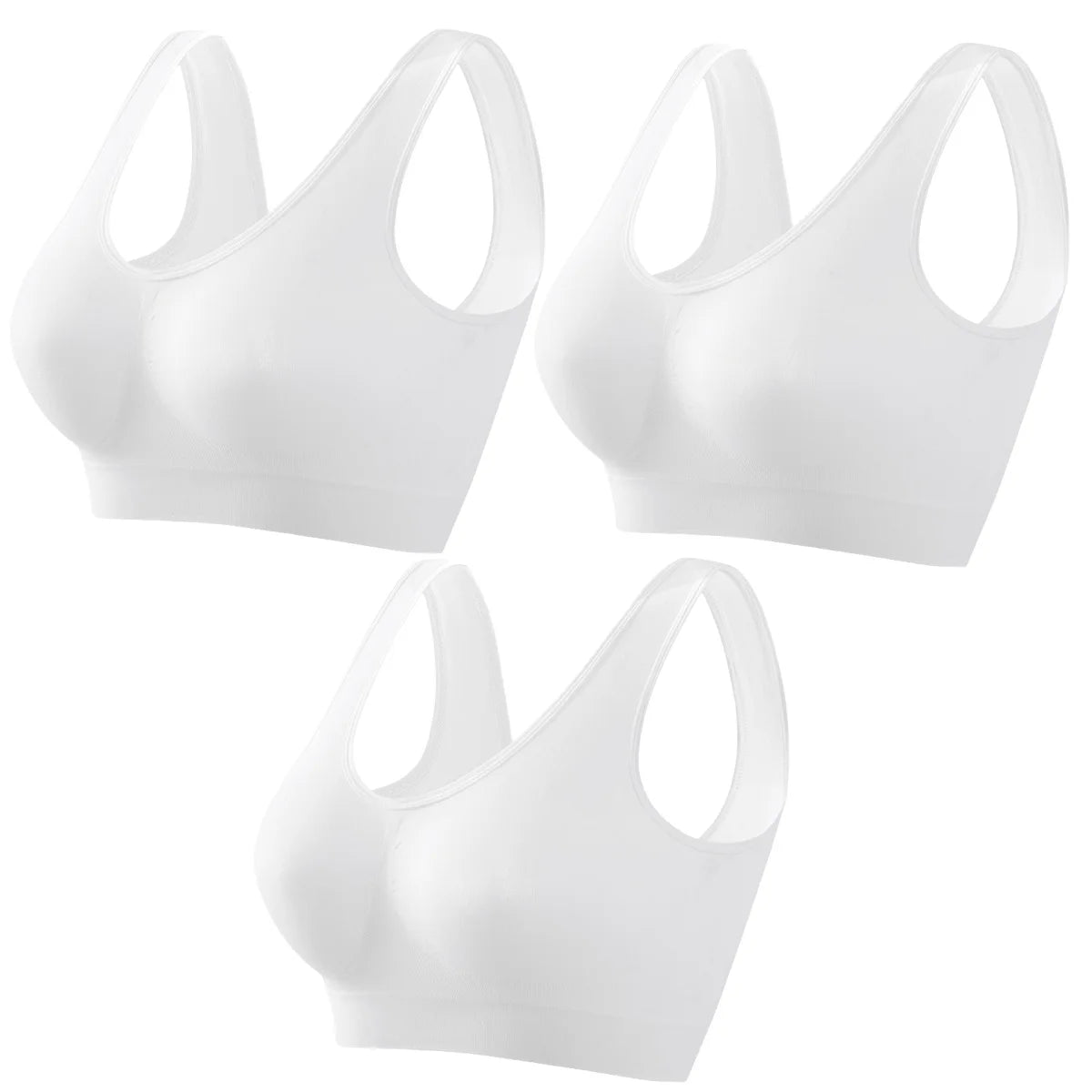3Pcs/Set Women Seamless Knit Tank Sports Bra Solid Color Bralette Top Wide Strap Integrated Lining Without Pads Lingerie S-5XL