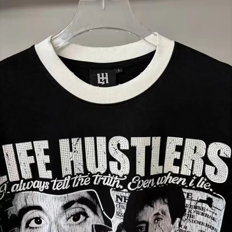 26SS Y2K High Quality American Retro Trendy Fashion Tops LIFE HUSTLERS 100% cotton large size loose Men's Women's T-Shirt
