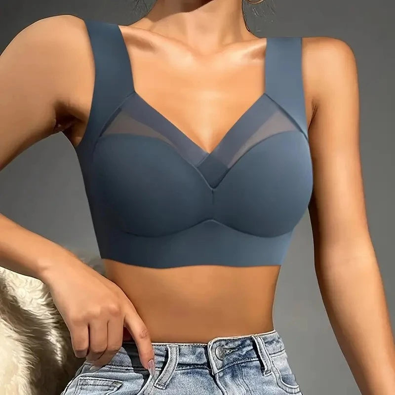 Plus Size Sports Bra - Seamless Wire Free Push Up Brassiere With Wide Straps