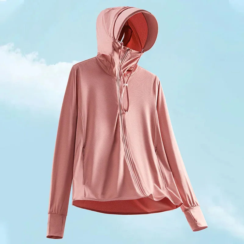 Summer sun protective clothing ultra-thin breathable sun protective clothing women's UV-proof large size hooded ice silk skin cl