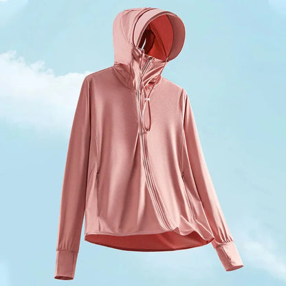 Summer sun protective clothing ultra-thin breathable sun protective clothing women's UV-proof large size hooded ice silk skin cl
