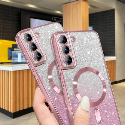Glitter Magnetic Case For Samsung Galaxy S26 S24 Ultra S23 S22 S21 S25 Plus S20 FE A56 A55 A36 A17 Plating Wireless Bright Cover