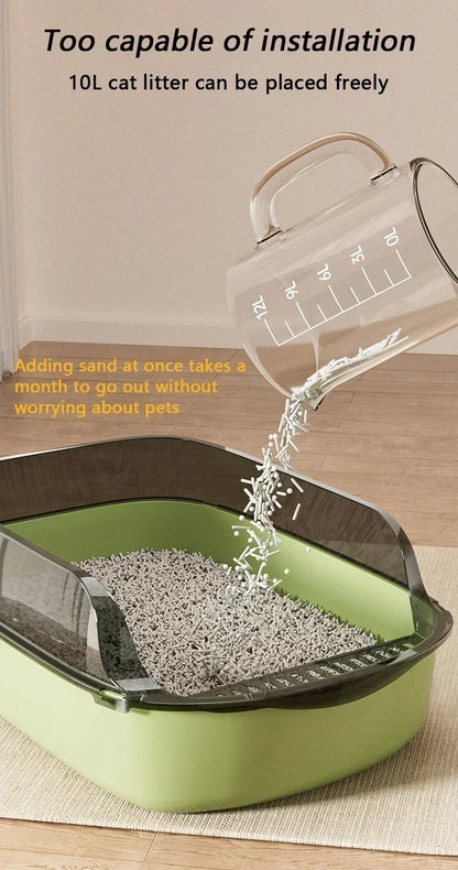 High-Sided Cat Litter Box - Splashproof Semi-Enclosed with Removable Scoop - ZOOMNSTORE