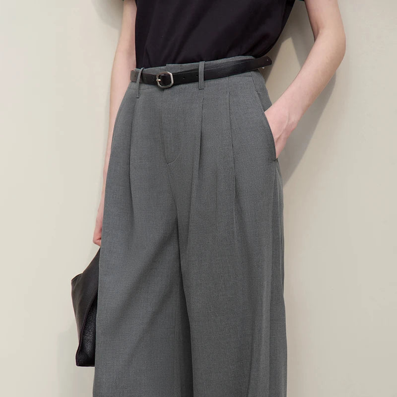 Amii Minimalism Women' S Pants 2026 Spring New Versatile Pleated Loose Wide-leg Pants Solid Color Casual Basic Trousers 12641076
