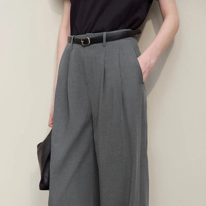 Amii Minimalism Women' S Pants 2026 Spring New Versatile Pleated Loose Wide-leg Pants Solid Color Casual Basic Trousers 12641076