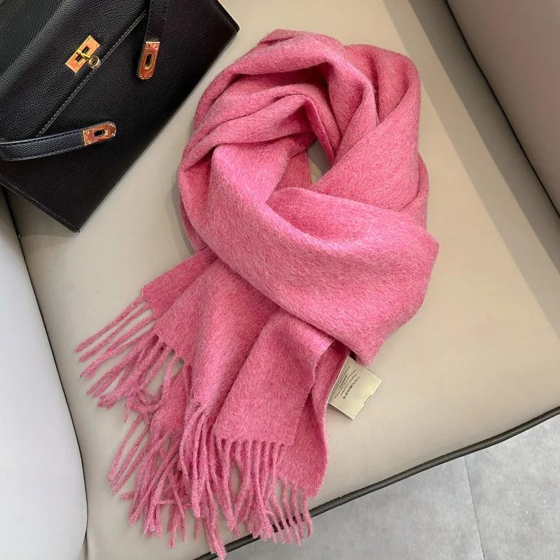 100 Wool Narrow Scarf - Solid Color Warm Winter Scarf for Men  Women