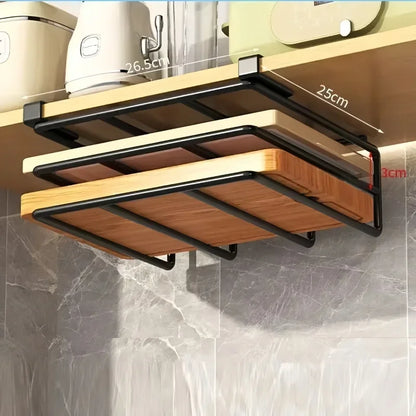 Under Cupboard Organizer Rack - Kitchen Storage Rack with Cutting Board Holder & Paper Towel Hanger