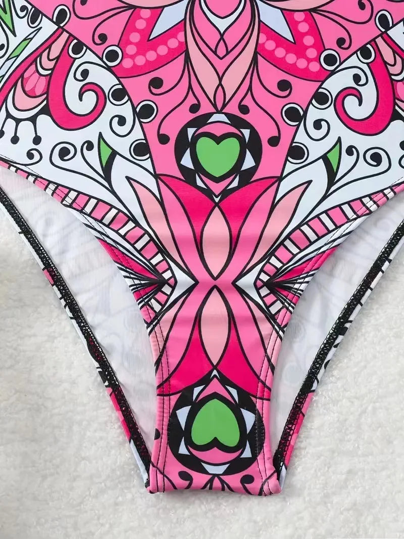 Sexy and Fashionable Swimsuit 2026 Women's Retro Printed Push Up Swimsuit with One Piece Swimsuit Women Hot Spring Bikini Cut