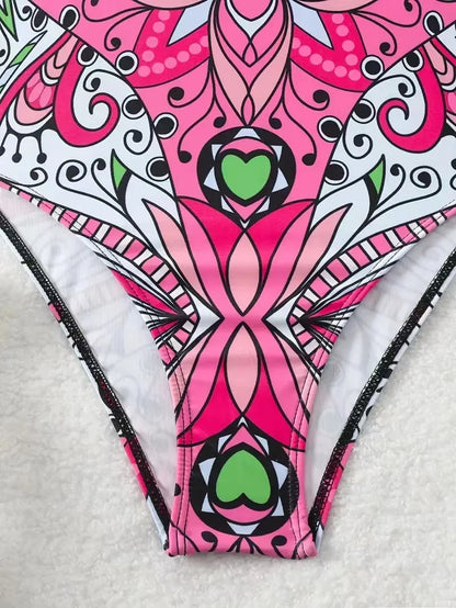 Sexy and Fashionable Swimsuit 2026 Women's Retro Printed Push Up Swimsuit with One Piece Swimsuit Women Hot Spring Bikini Cut