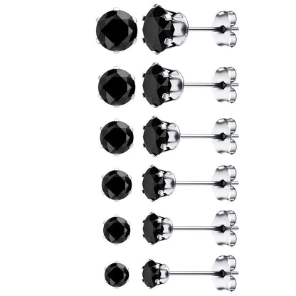 1 Pair 3mm-8mm Medical Stainless steel Crystal Zircon Ear Studs Earrings For Women/Men 4 Prong Tragus Cartilage Piercing Jewelry