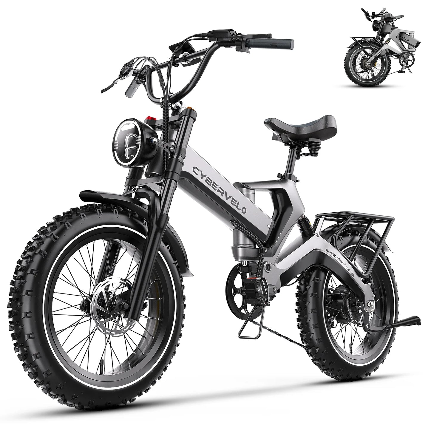 Cybervelo 20” Fat Tire 2000W Peak Motor Luxury Foldable Ebike 48V Removable Battery E Bicycle 35+ MPH 100+Miles Long Range EK6