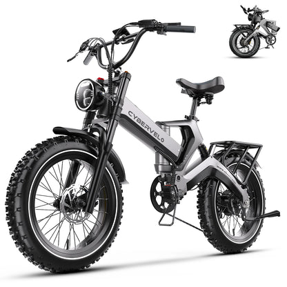 Cybervelo 20” Fat Tire 2000W Peak Motor Luxury Foldable Ebike 48V Removable Battery E Bicycle 35+ MPH 100+Miles Long Range EK6
