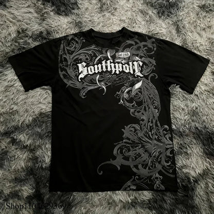 Summer Classic Y2K Gothic Style T-shirt Print Oversized T Shirt High Street Shirts Round Neck Cotton Tops Mens Women T Shirt Tee