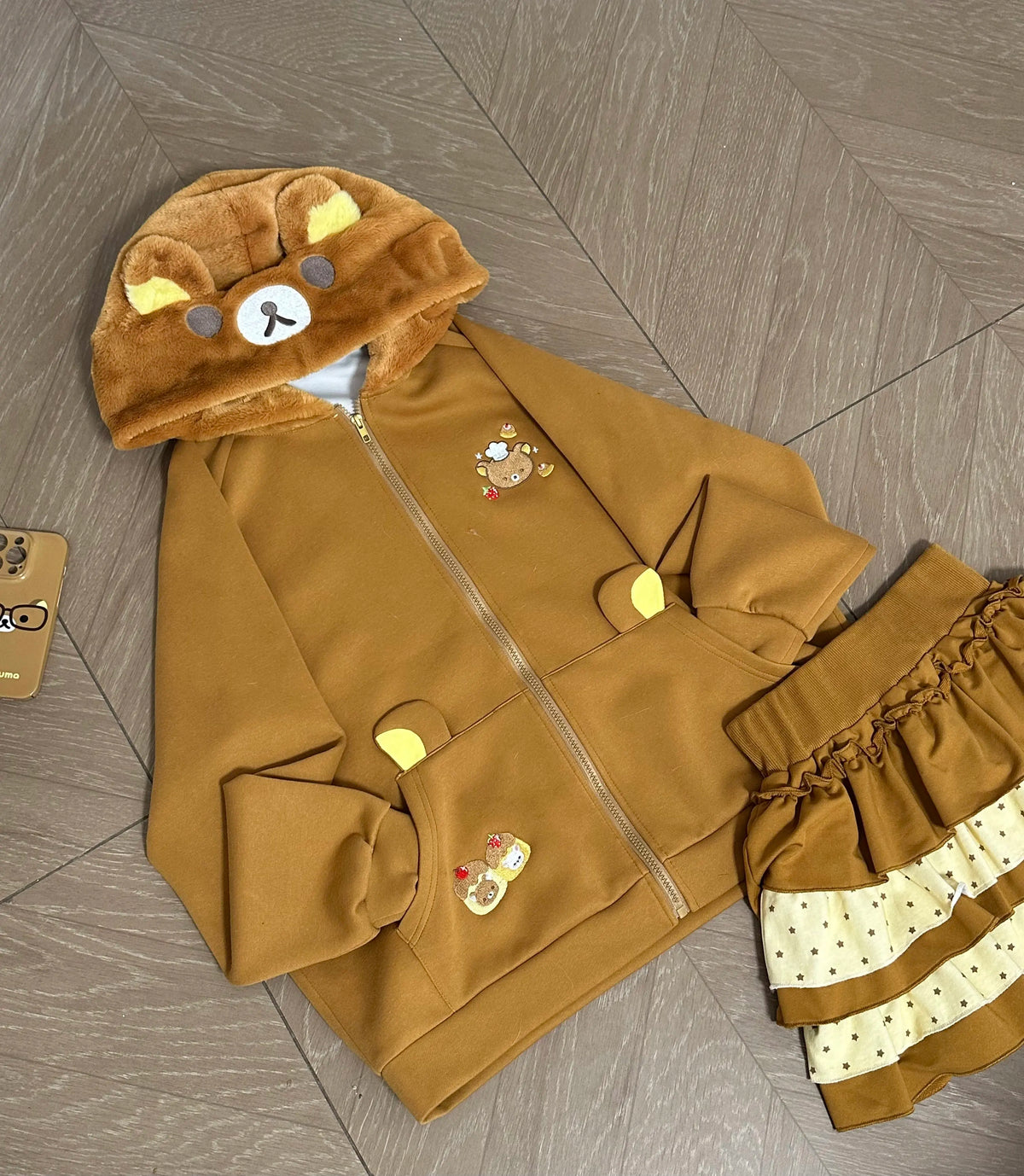 Original Japanese Style Soft Girl Hooded Rilakkuma Jacket for Women Cute Versatile Fleece Lined Thickened Sweatshirt