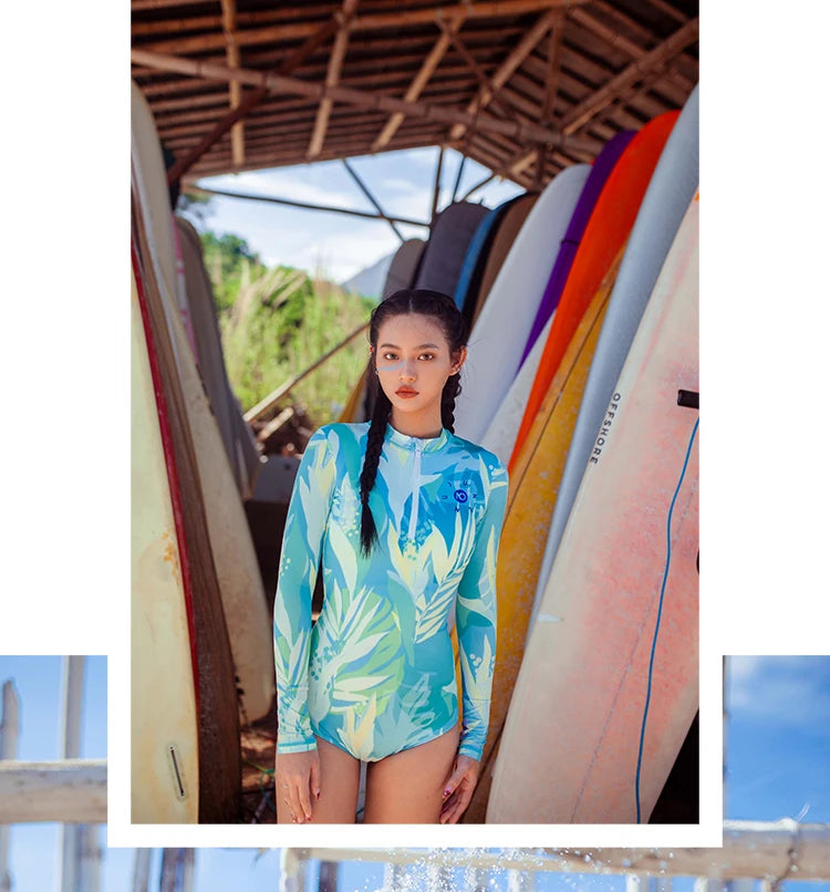 Nu-June Piece Swimsuit for Women, Long Sleeves, Rash Guard, Sports Swimwear, Surfing Bathing Suit, Body Suit, Beach, Hot Spring