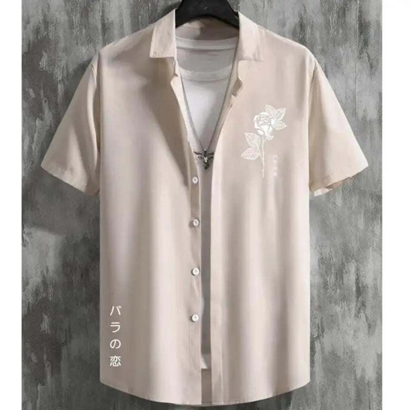 Hawaiian Men'S Shirt 3d Flower&Text Printing Beach Party Sweatshirt Loose Oversized And Blouse High-Quality Clothing