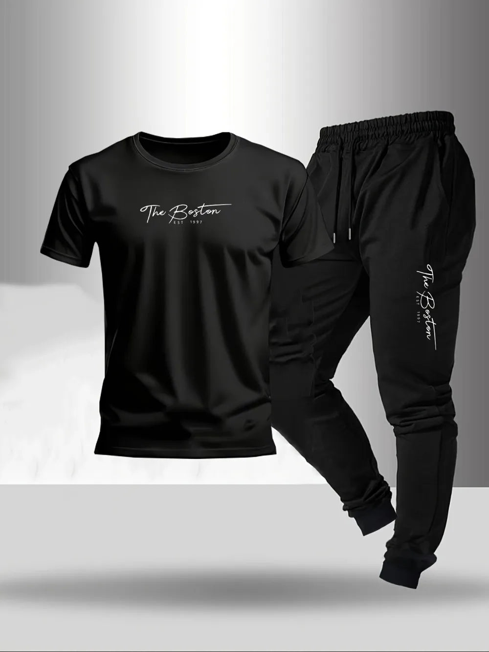 Hot selling summer men's letter printed micro elastic comfortable round neck T-shirt pants set outdoor fashion two-piece set