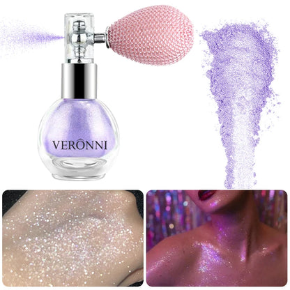 6-Color Diamond Highlighter Powder Spray Waterproof High Gloss Glitter Body Bronzer Highlight Powder Face Contour Illuminator
