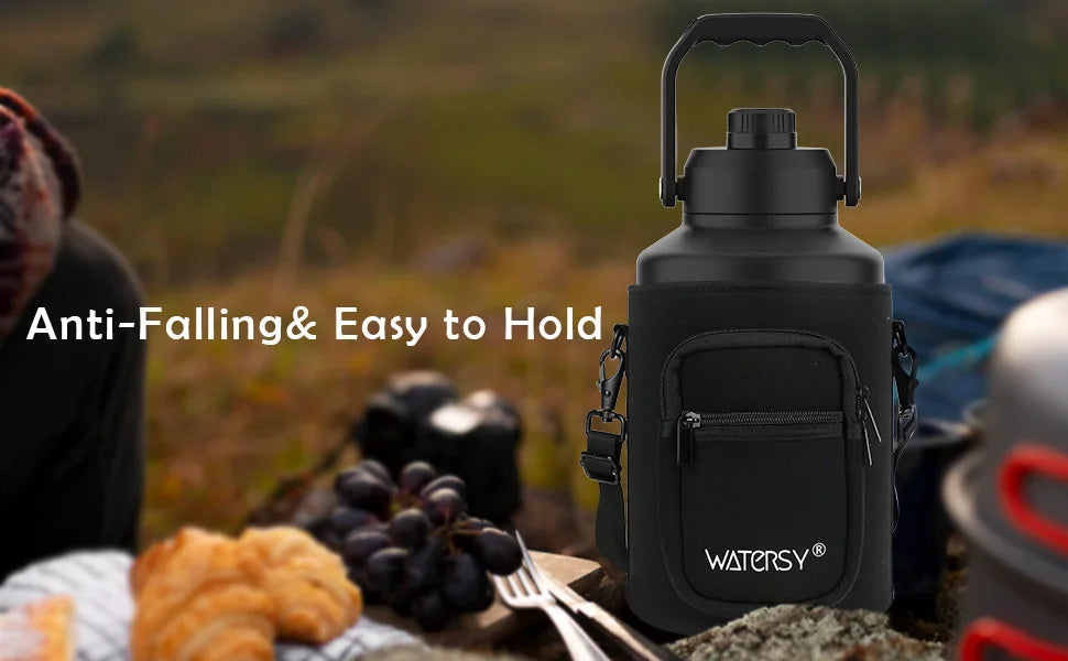 WATERSY 64/87/128oz Large Capacity Insulated Water Bottle Stainless Steel Thermal with Lift Hands Outdoor Camping Vacuum Flask